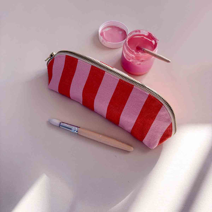 striped cotton canvas pencil case zip pouch school pencil bag
