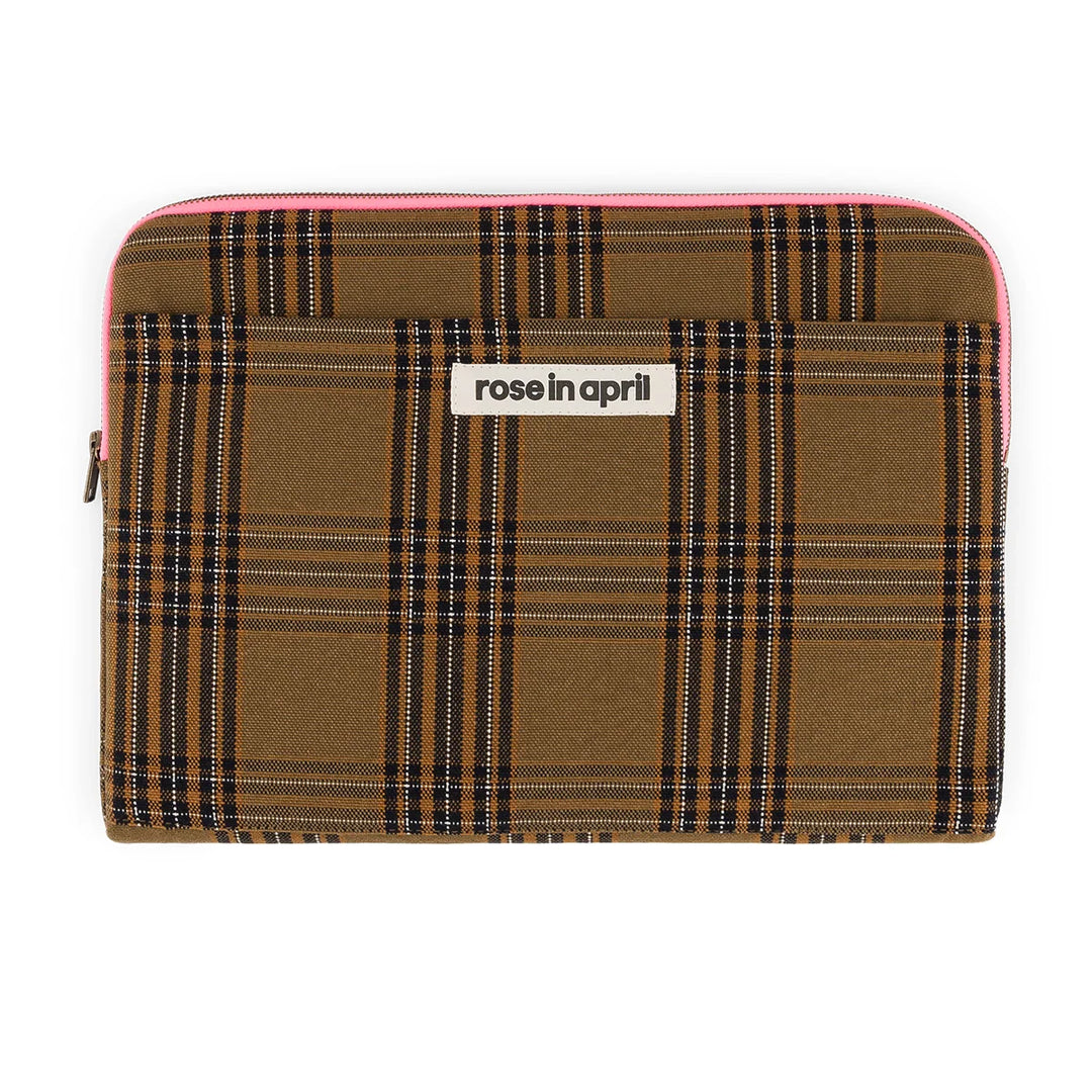 Octave 13–14 inch laptop sleeve in pink and cream stripes with cotton canvas, padded protection and front pocket
