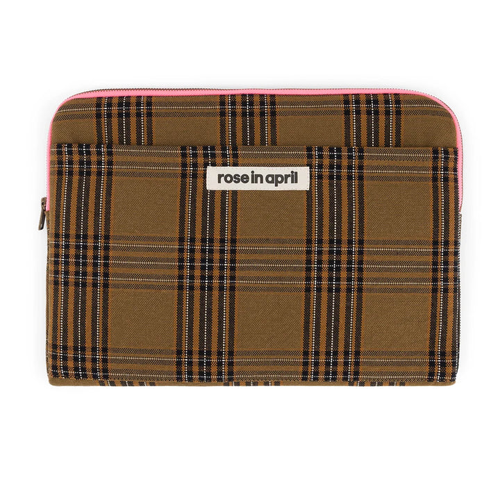 Octave 13–14 inch laptop sleeve in pink and cream stripes with cotton canvas, padded protection and front pocket
