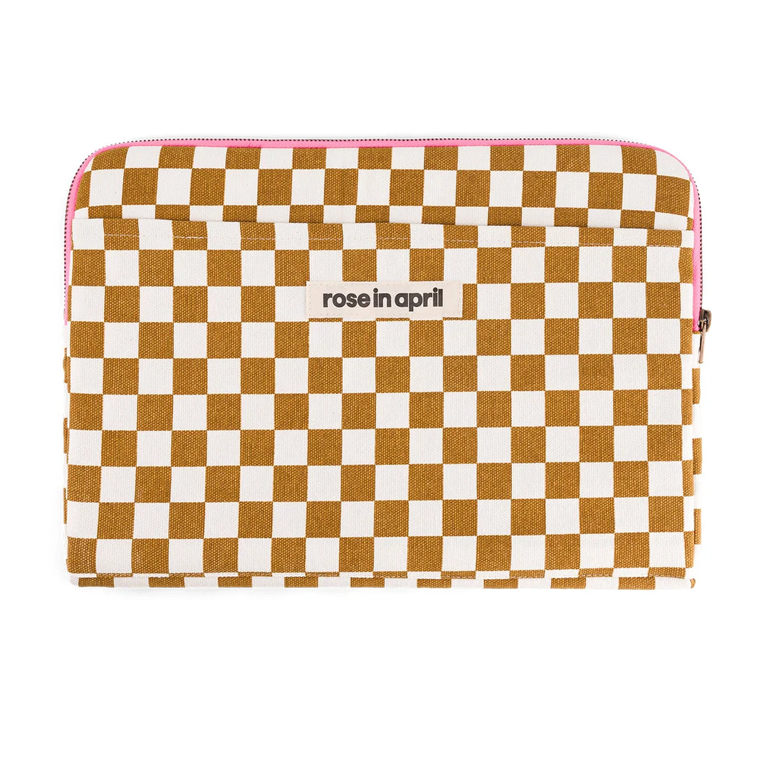Octave 13–14 inch laptop sleeve in pink and cream stripes with cotton canvas, padded protection and front pocket
