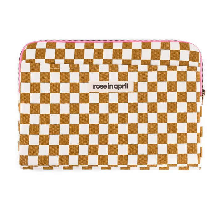 Octave 13–14 inch laptop sleeve in pink and cream stripes with cotton canvas, padded protection and front pocket
