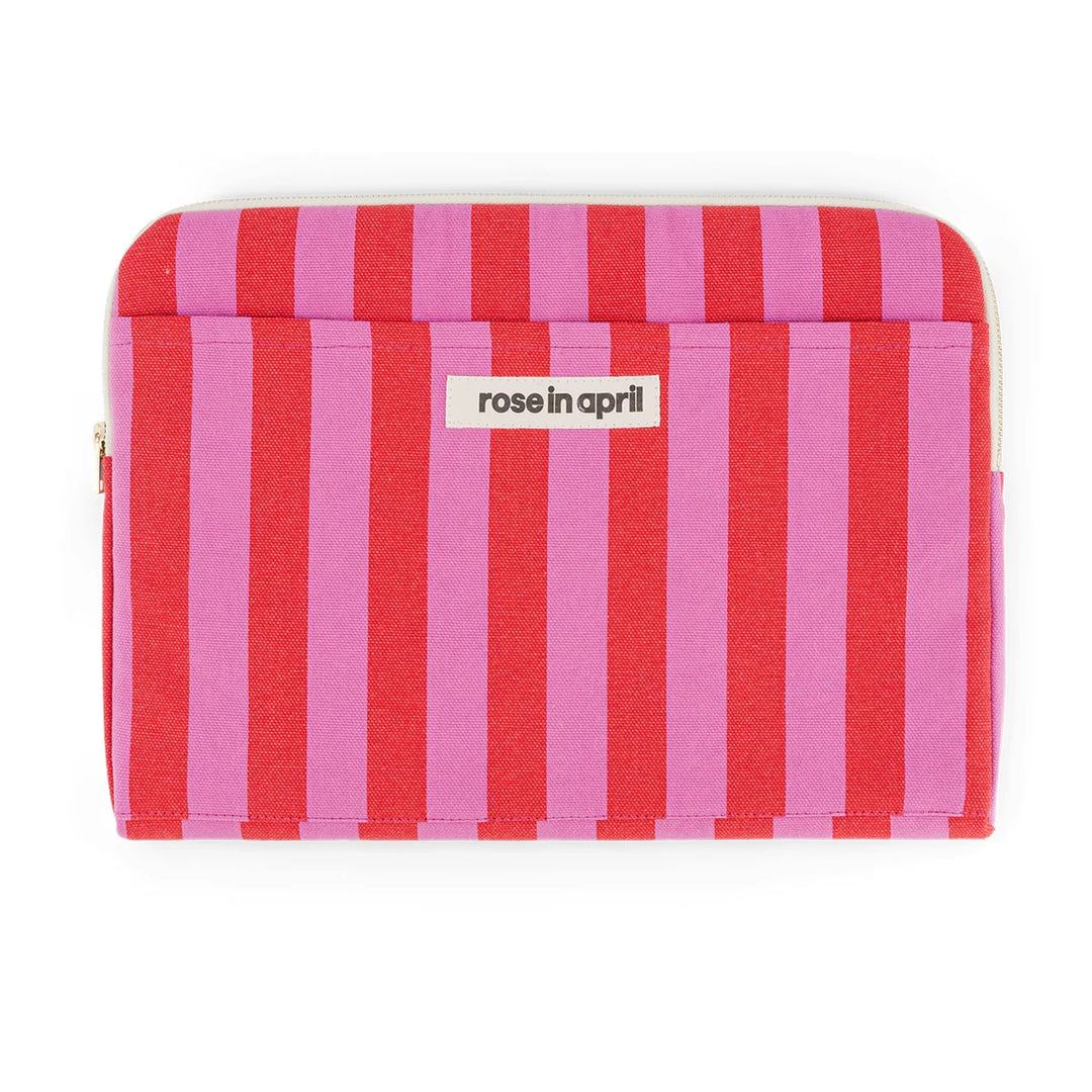Octave 13–14 inch laptop sleeve in pink and cream stripes with cotton canvas, padded protection and front pocket
