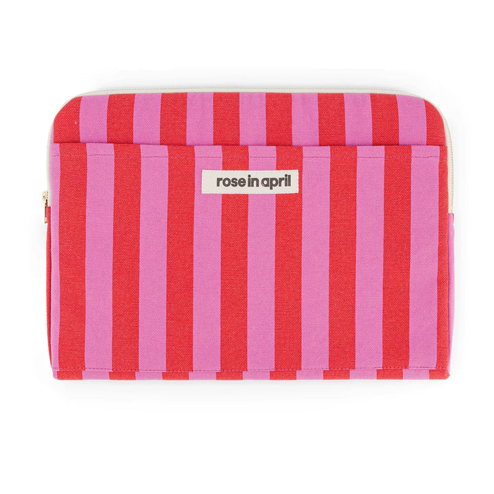 Octave 13–14 inch laptop sleeve in pink and cream stripes with cotton canvas, padded protection and front pocket
