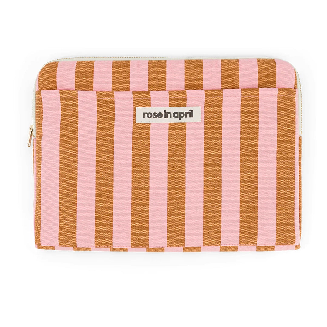 Octave 13–14 inch laptop sleeve in pink and cream stripes with cotton canvas, padded protection and front pocket
