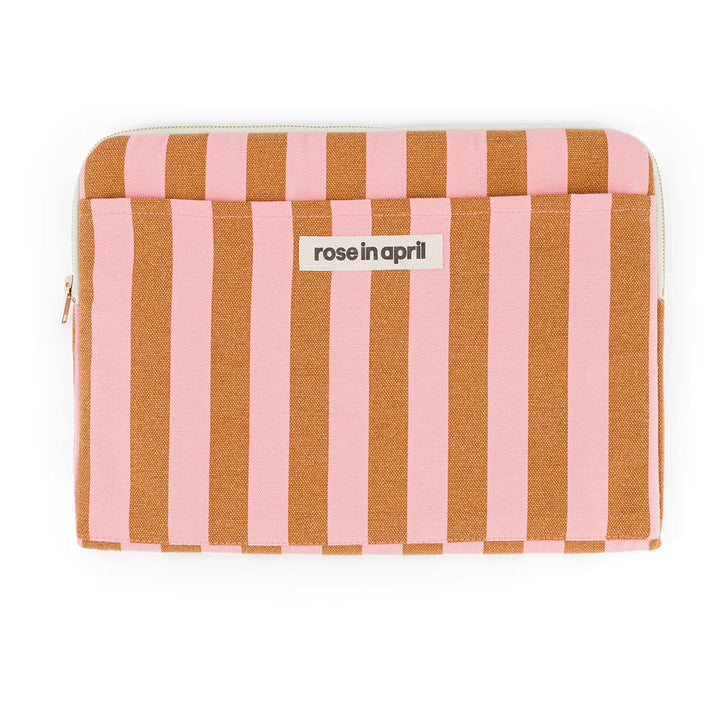 Octave 13–14 inch laptop sleeve in pink and cream stripes with cotton canvas, padded protection and front pocket
