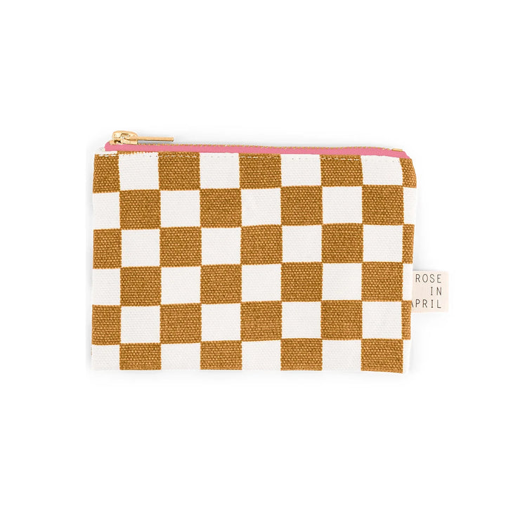 Marie cotton coin purse with pink and red striped pattern, small zip wallet made from cotton canvas

