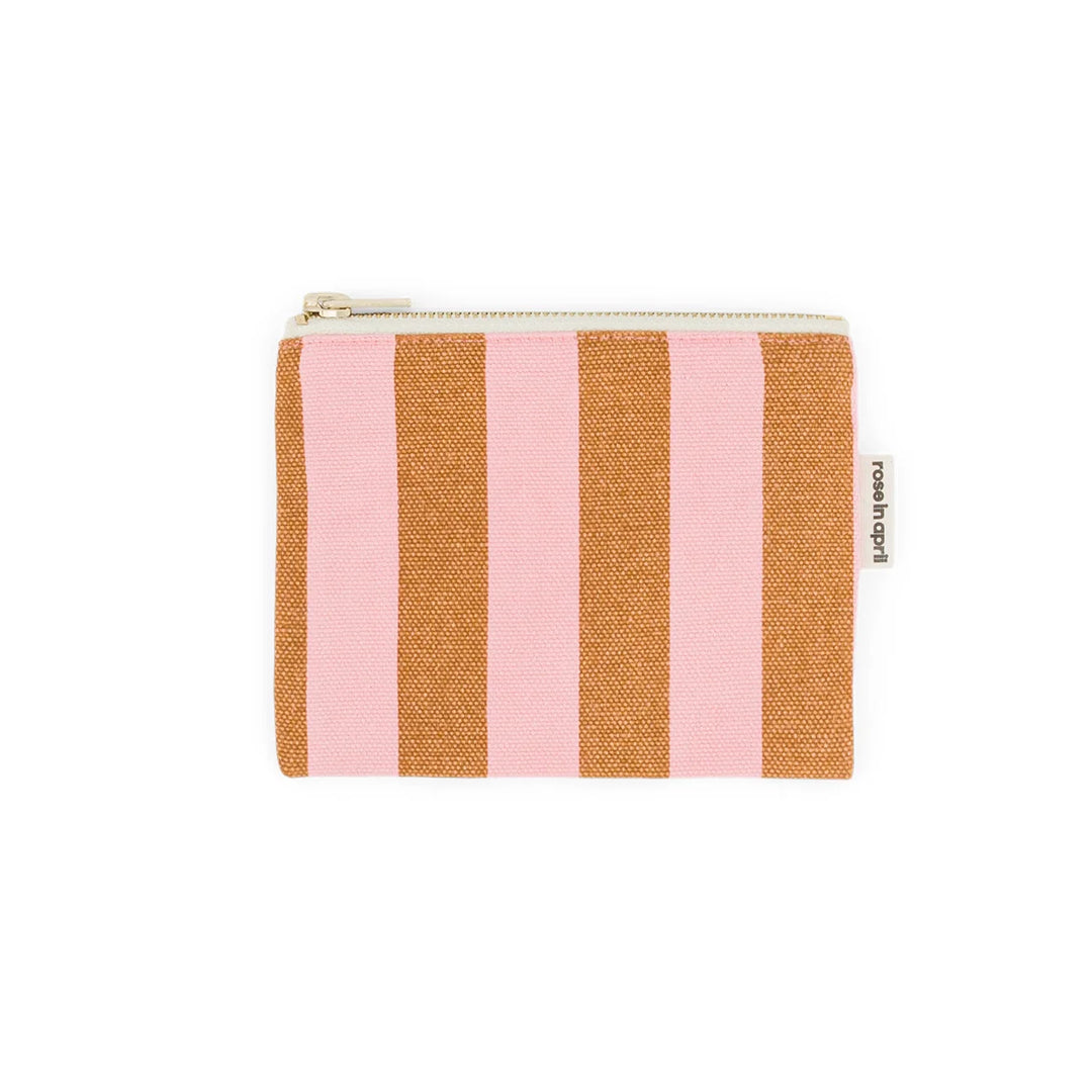 Marie cotton coin purse with pink and red striped pattern, small zip wallet made from cotton canvas
