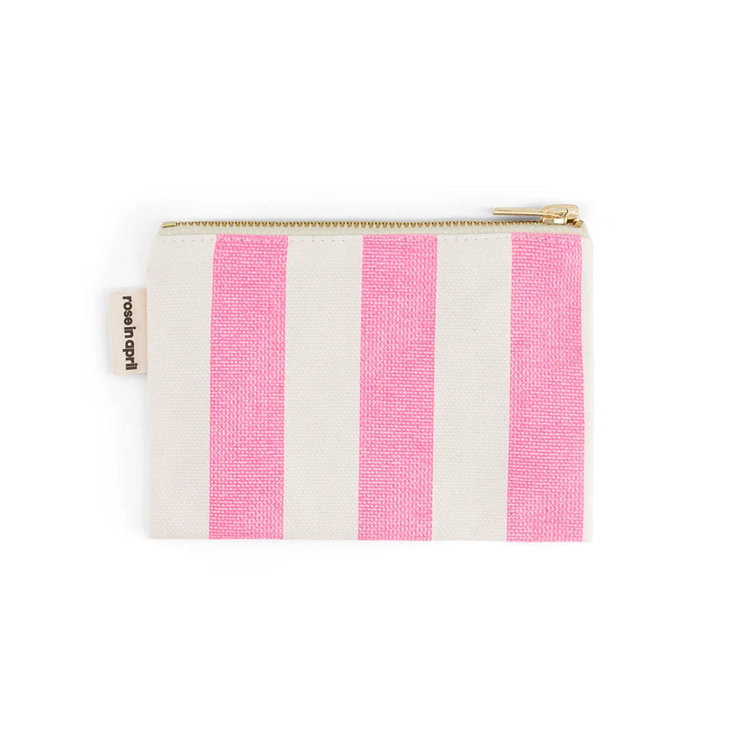 Marie cotton coin purse with pink and red striped pattern, small zip wallet made from cotton canvas
