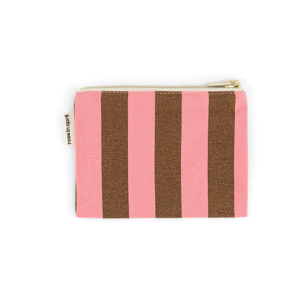 Marie cotton coin purse with pink and red striped pattern, small zip wallet made from cotton canvas

