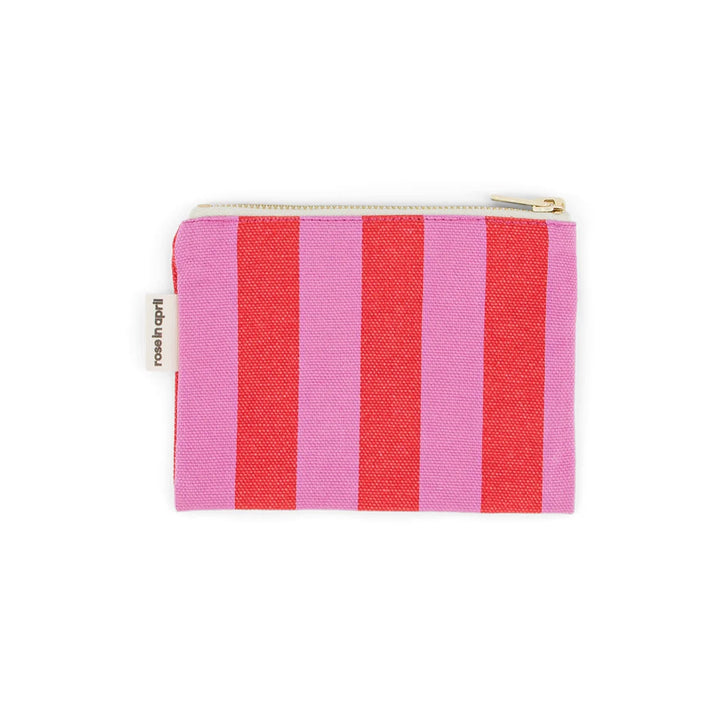 Marie cotton coin purse with pink and red striped pattern, small zip wallet made from cotton canvas
