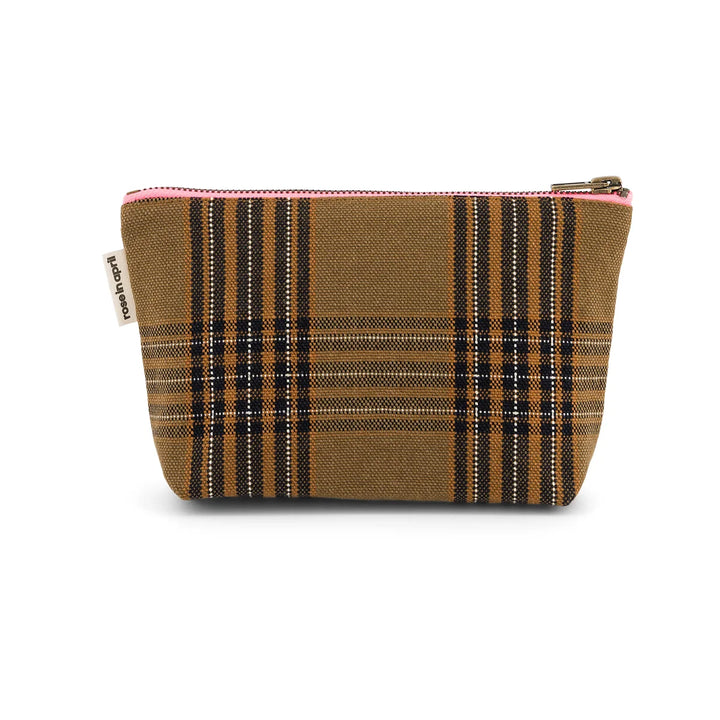 Sofia cotton pouch with pink and cream striped pattern, small zip cosmetic bag made from cotton canvas
