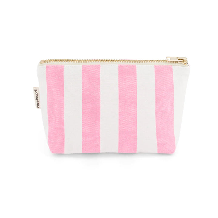 Sofia cotton pouch with pink and cream striped pattern, small zip cosmetic bag made from cotton canvas
