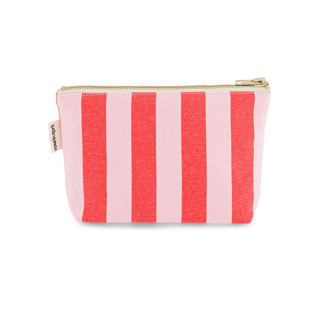 Sofia cotton pouch with pink and cream striped pattern, small zip cosmetic bag made from cotton canvas
