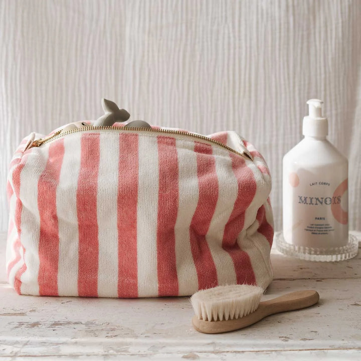 Vic terry wash bag in striped cotton with zip closure