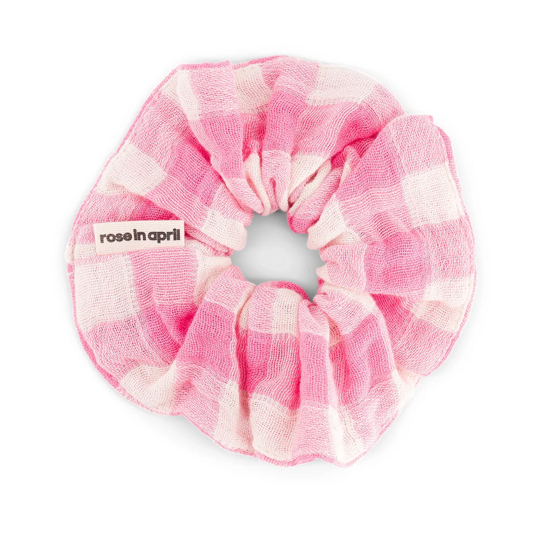 pink gingham scrunchie cotton muslin
