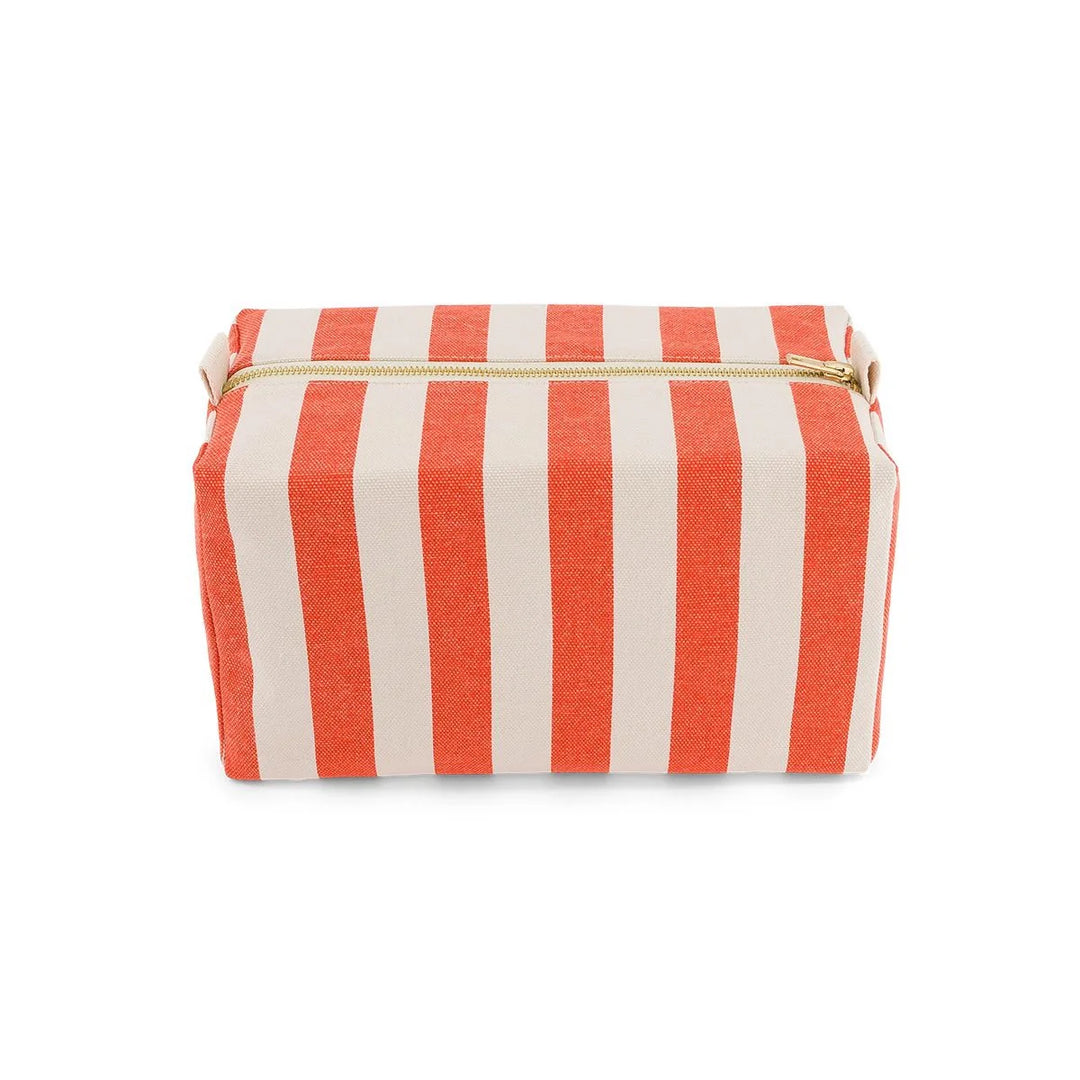 striped terry cotton wash bag with zip closure and toiletry pouch