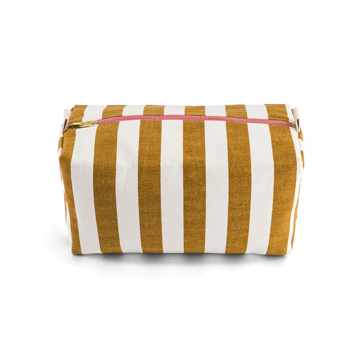 striped terry cotton wash bag with zip closure and toiletry pouch