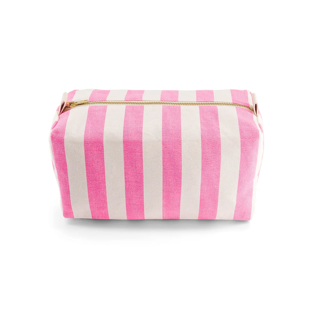 striped terry cotton wash bag with zip closure and toiletry pouch
