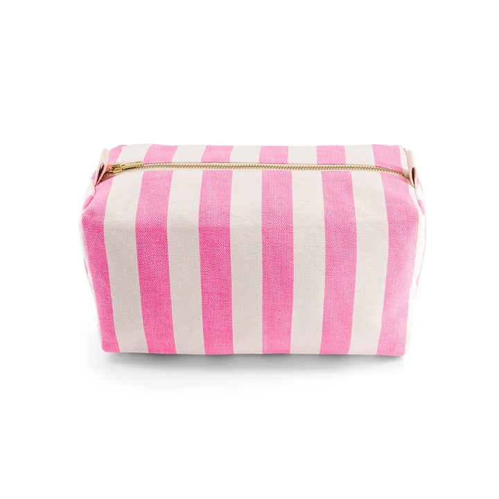 striped terry cotton wash bag with zip closure and toiletry pouch