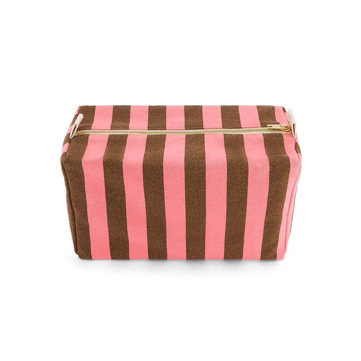 striped terry cotton wash bag with zip closure and toiletry pouch