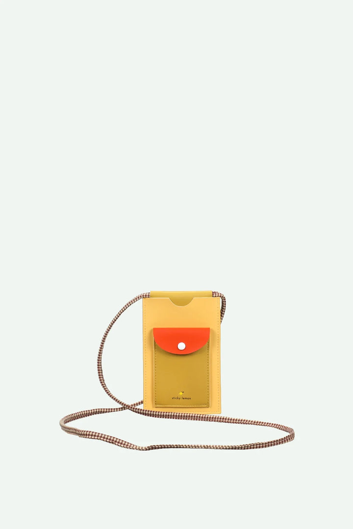 Sticky Lemon kids phone pouch with long striped cotton strap