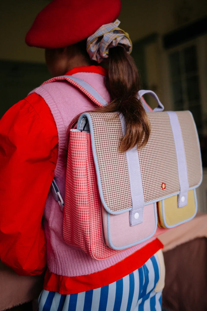 Sticky Lemon kids school bag in Gingham Flower and Rose