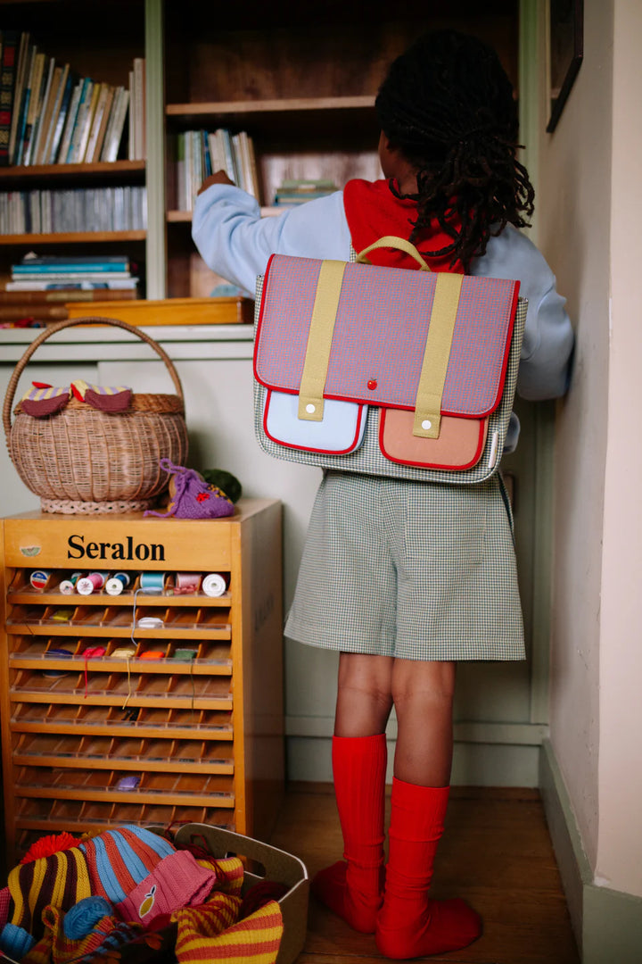 Sticky Lemon school bag in Gingham Midnight and Moon for kids