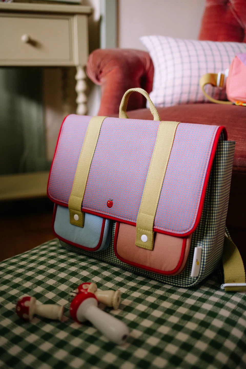 Sticky Lemon school bag in Gingham Midnight and Moon for kids