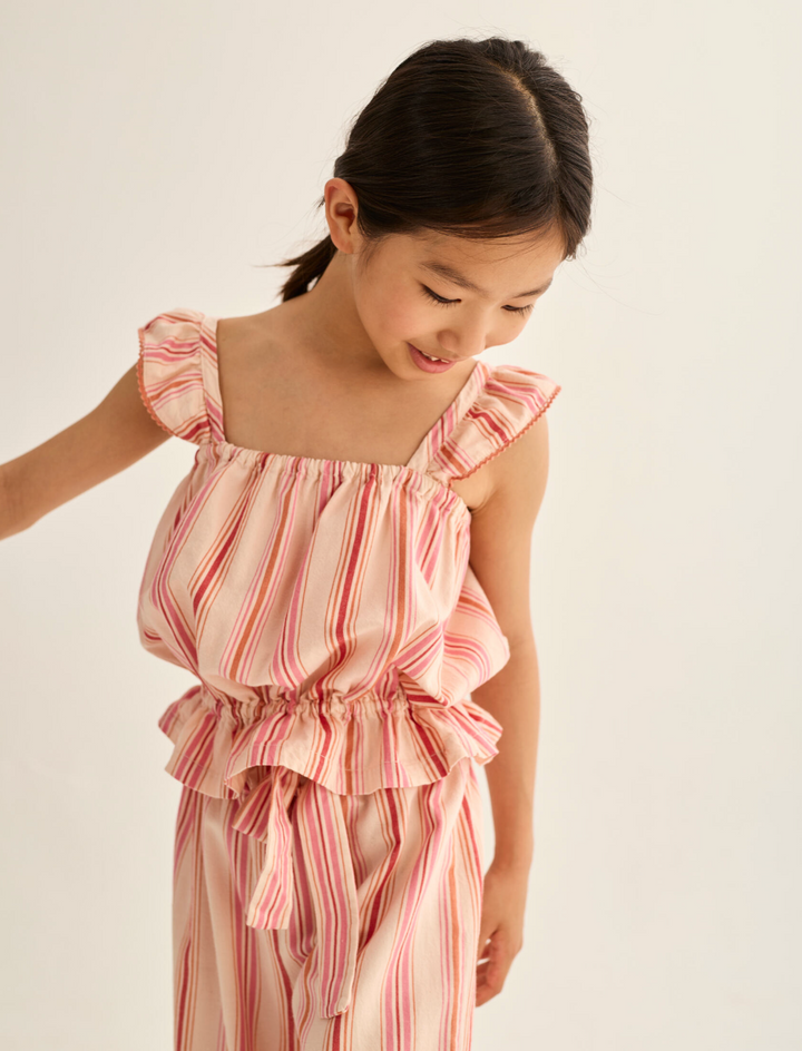 girls striped cotton summer top with elasticated bodice