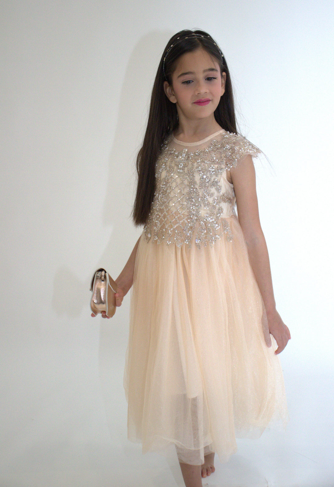 Yuko B dress girl anabelle glitter cream