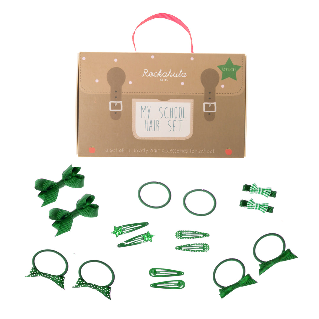 My School Hair Set - Green - مستلزمات