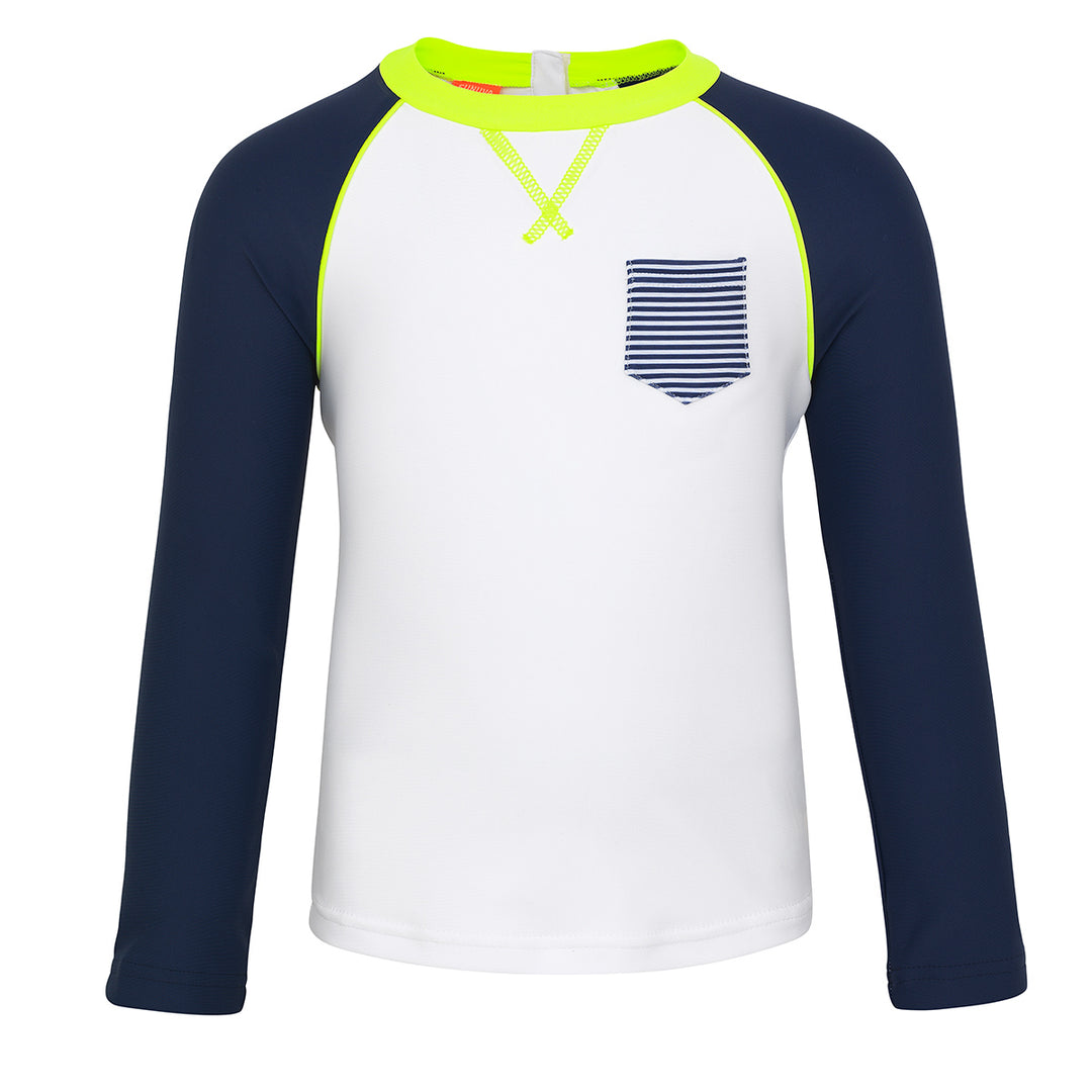 Baby Boys White Navy Long Sleeve Rash Vest - ملابس السباحة