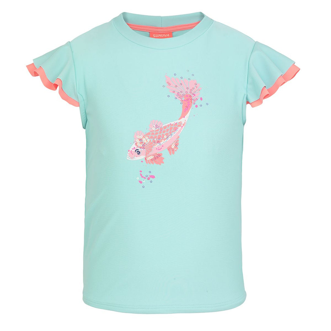 Girls Aqua Koi Carp Short Sleeve Rash Vest - ملابس السباحة