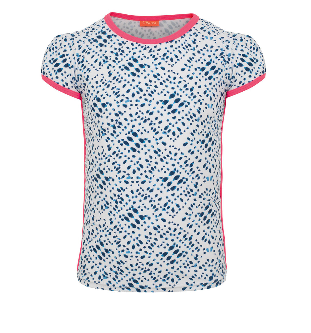 Girls Blue Shibori Cap Short Sleeve Rash Vest - ملابس السباحة