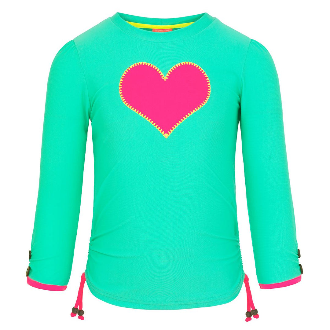 Girls Green Mint Heart Long Sleeve Rash Vest - ملابس السباحة