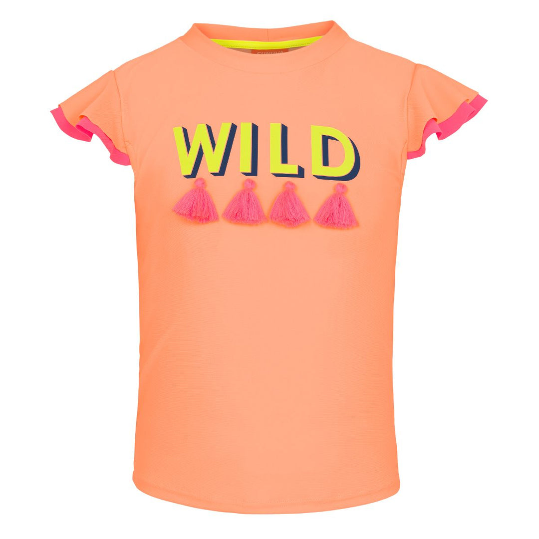 Girls Peach WILD Short Sleeve Rash Vest - ملابس السباحة
