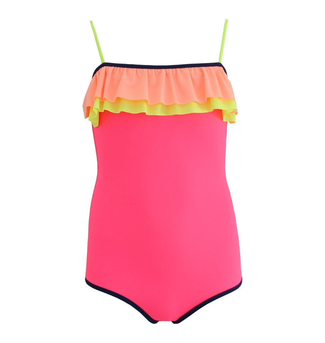 Girls Hot Pink Colour Block Swimsuit - ملابس السباحة