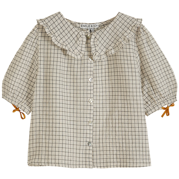 Blouse Girl Cotton Crepe Large Checked - قصيرة