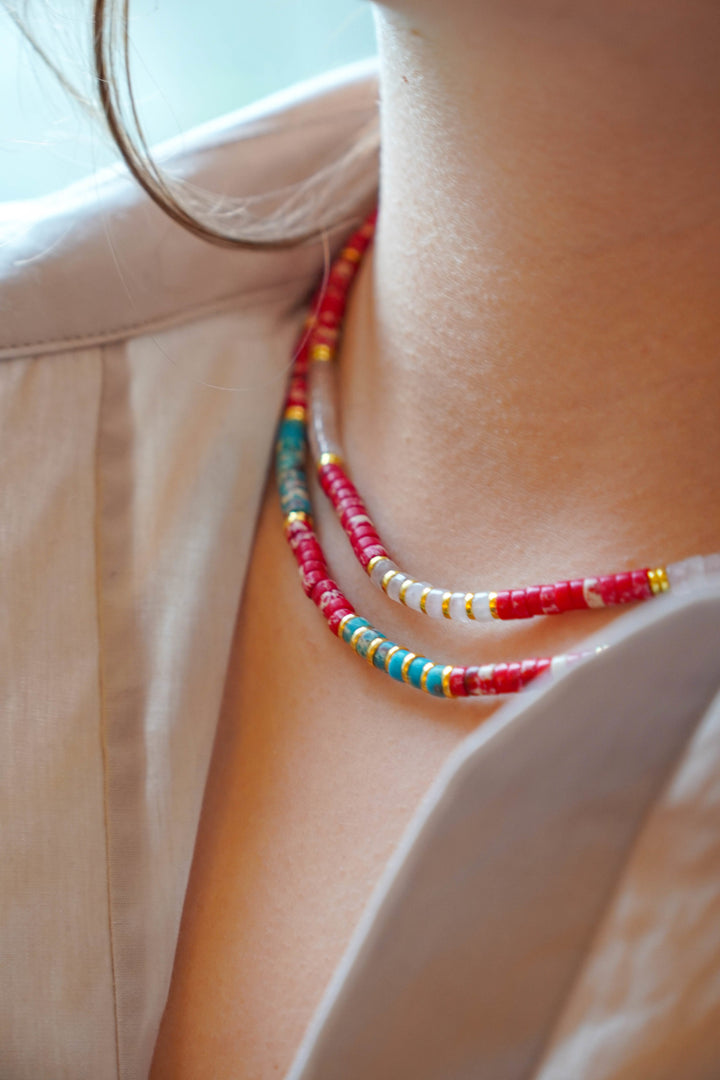 Necklace Aura Turquoise & Red Jaspe - مجوهرات