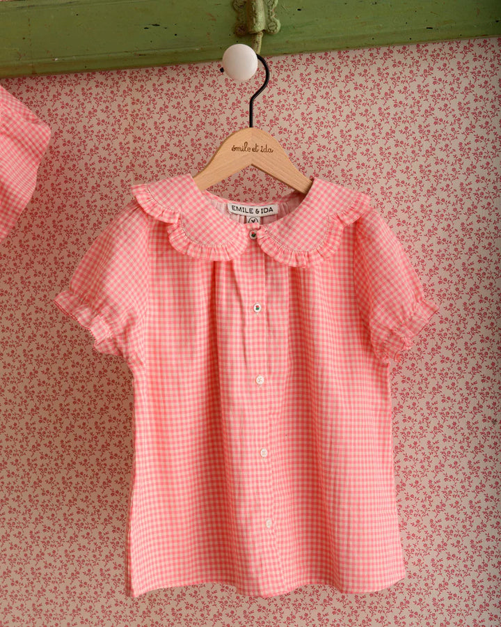 Blouse Girl Gingham Pink - قصيرة