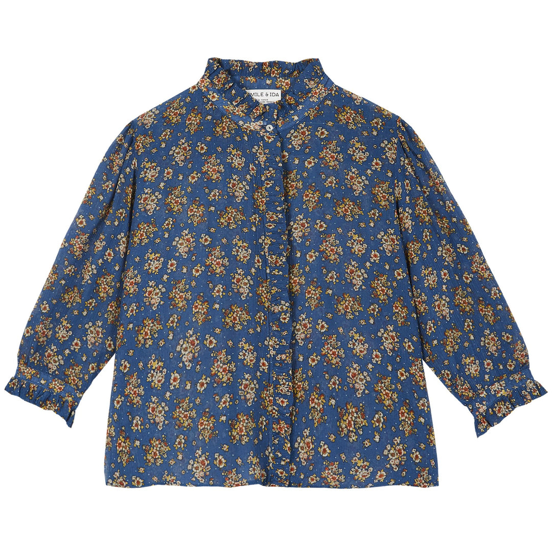 Women Blouse Floral Blue - قصيرة