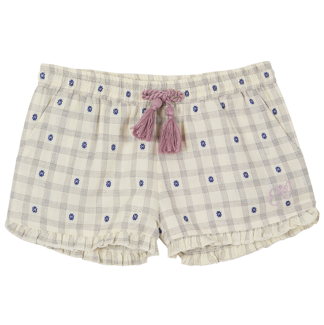 Shorts Gingham Fleurs Blue - قصيرة