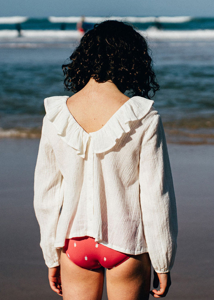 Blouse Girl Flounced Off White - قميص