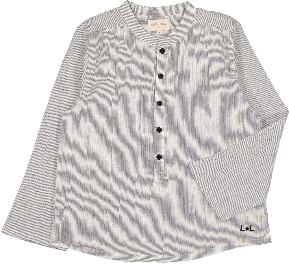 Shirt Boy Grand-Pere Cotton Stripe Black/White - قميص