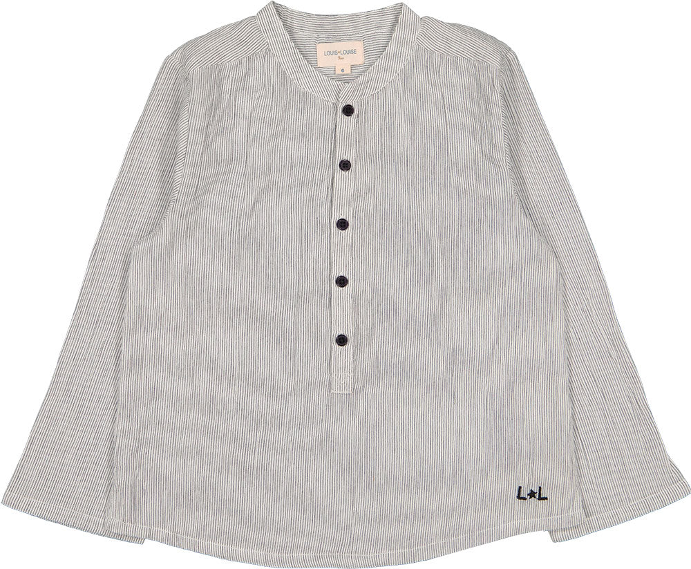 Shirt Boy Grand-Pere Cotton Stripe Black/White - قميص
