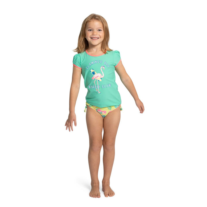 Girls Aqua Flamingo Bay Short Sleeve Rash Vest - ملابس السباحة
