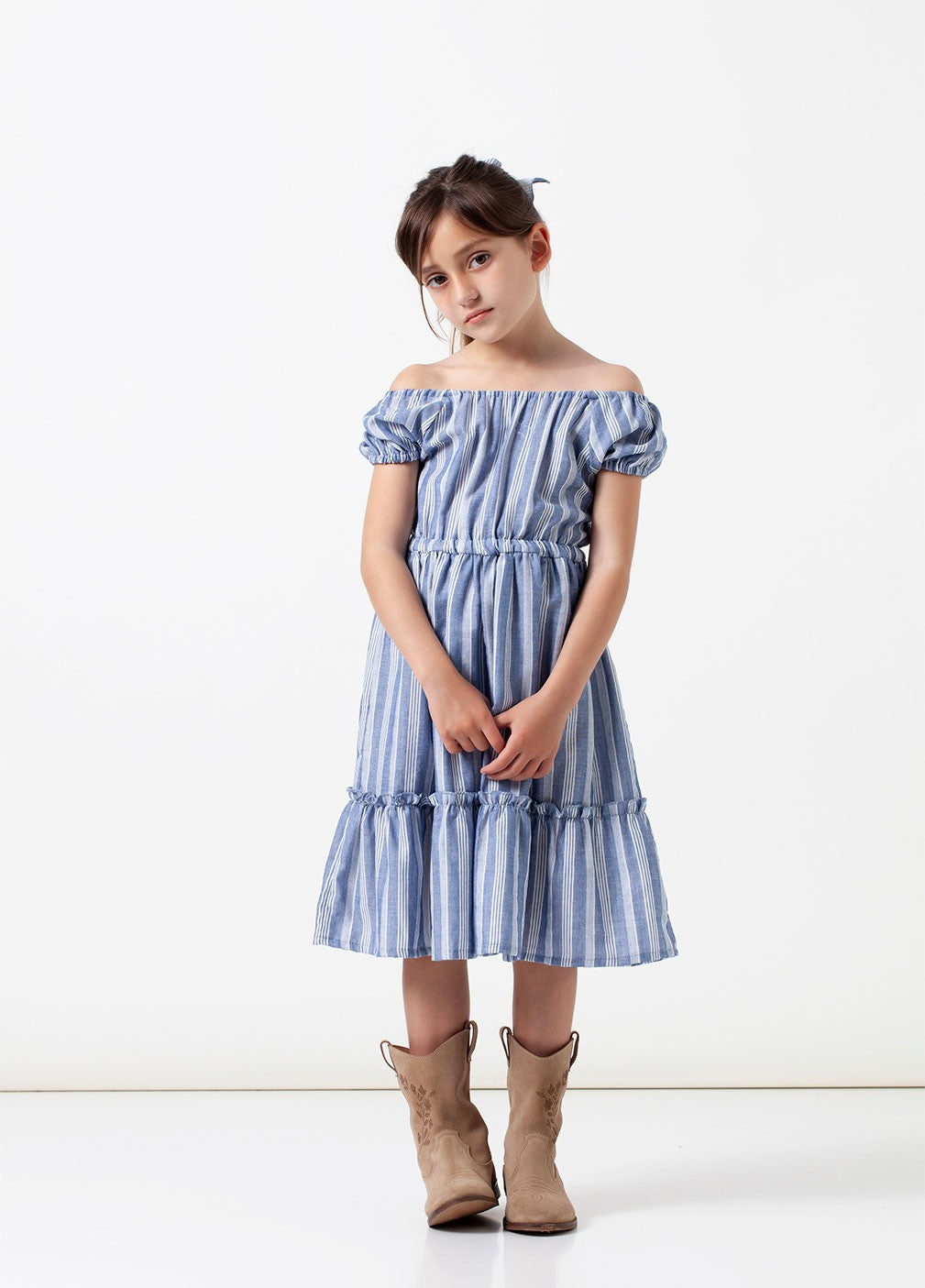 Dress Girl Striped Blue - قصيرة