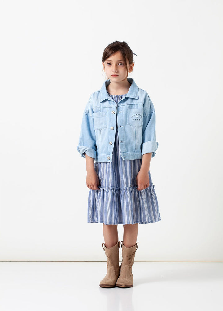 Dress Girl Striped Blue - قصيرة